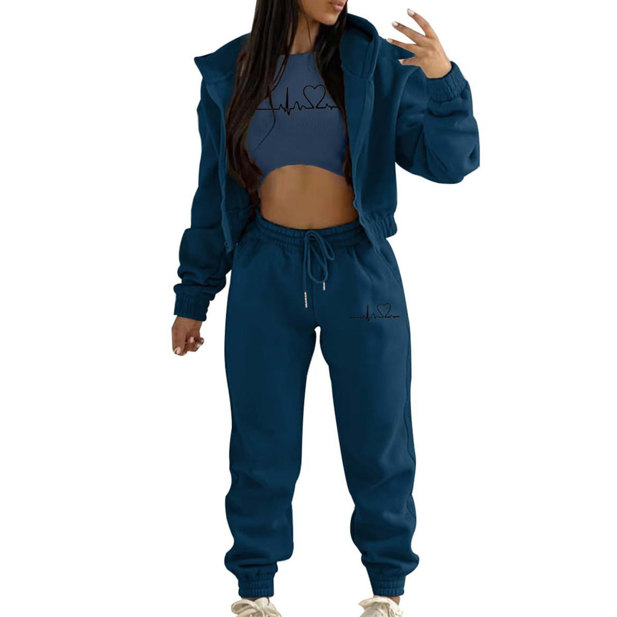 sumensumen Womens Hoodies And SweatpantsCasual Outfit Athletic Suit Set Hoodie Pockets Sweatpants Sport Jogger Sweatsuit Navy_02Large