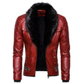 Stylish Solid Color Men's Leather Jacket with Fur Collar