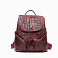 Vintage Style Handcrafted Leather Backpack with Crocodile Pattern