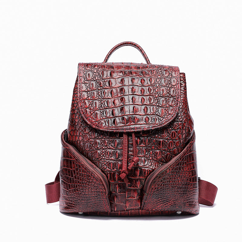 Vintage Style Handcrafted Leather Backpack with Crocodile Pattern