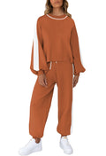 Viottiset Womens 2 Piece Outfits Sweatsuit Casual Knit Pullover Sweater Pajamas Set Color Block Brown Small
