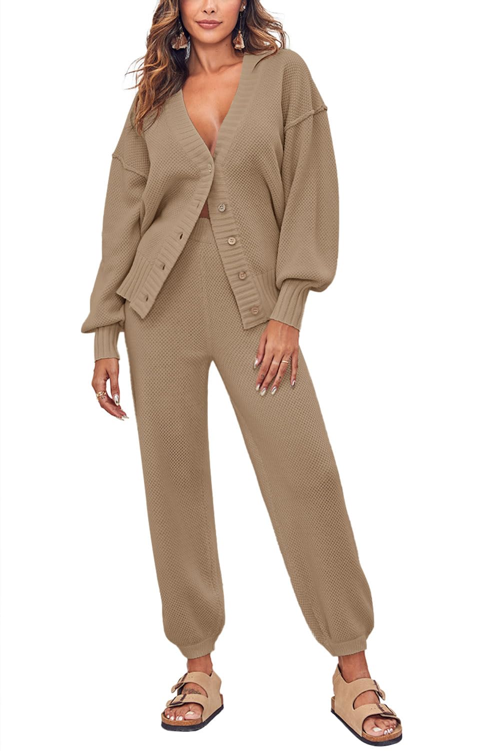 Womens Two Piece Trendy Outfits Cozy Knit Loungewear Sweater Sets Oversized Slouchy Matching Lounge Sweatsuit