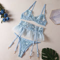 Yimunancy Lace Bra Set Women Transparent Mesh Patchwork Sexy Lingerie Set Floral Garter Brief Underwear Set