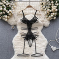 Women' Hollow Lace Camisole Bodysuit V-Neck Backless Sleeveless Erotic Lingerie Slim Fit Bow Pajamas Sexy Black Sheer Playsuit