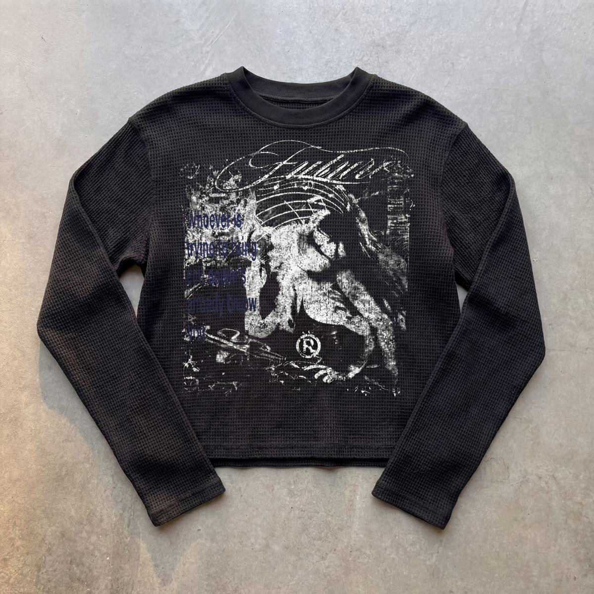 Faith Waffle Knit Cropped 290GSM Long Sleeve Shirt Streetwear Graphic Y2K Unisex Crew Neck Cotton